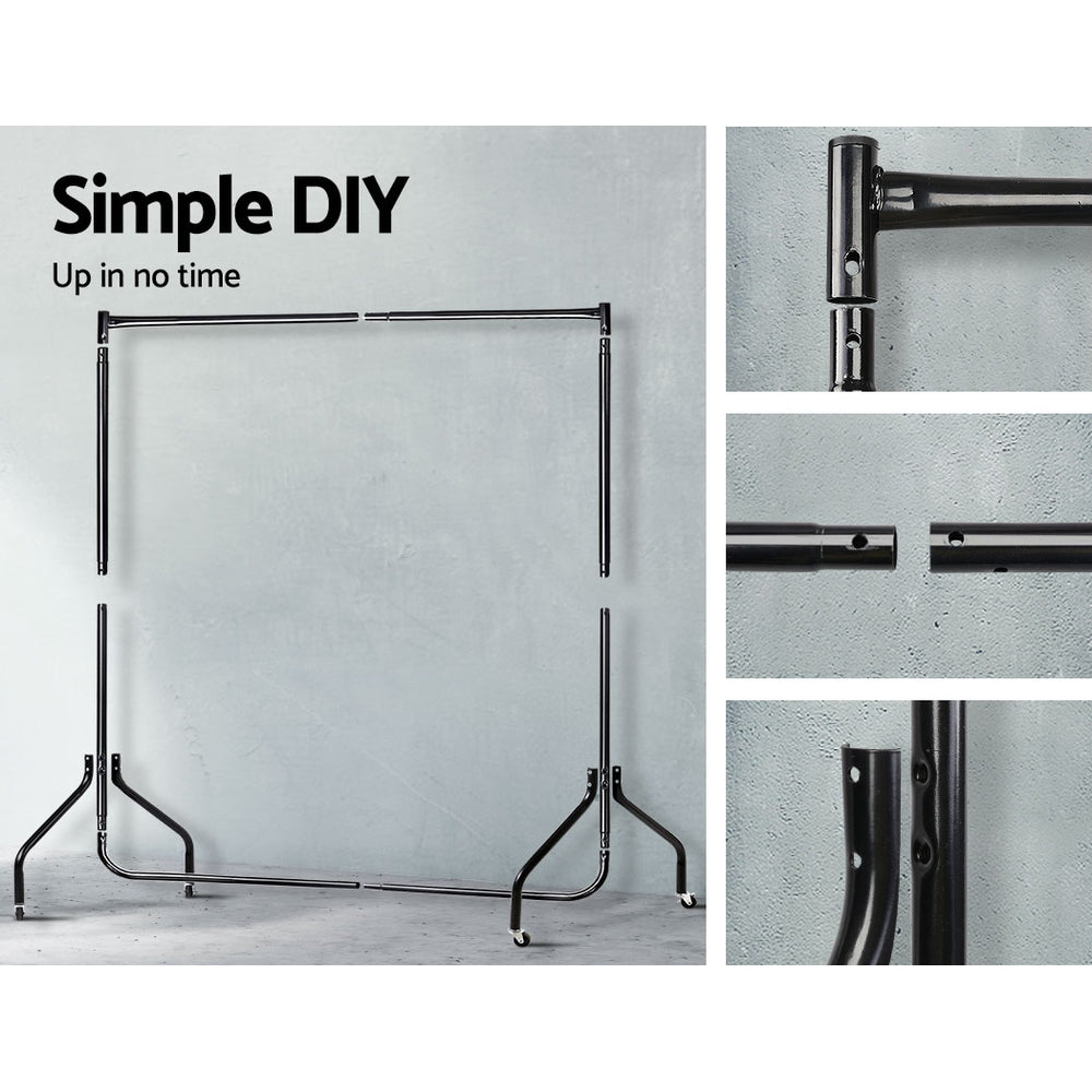 Artiss Clothes Rack Airer Coat Stand 6FT Rail Wheels DIY-CR-605-BK