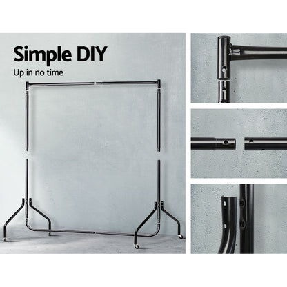 Artiss Clothes Rack Airer Coat Stand 6FT Rail Wheels DIY-CR-605-BK