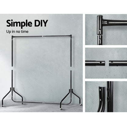 Artiss Clothes Rack Airer Coat Stand 6FT Rail Wheels DIY-CR-605-BK