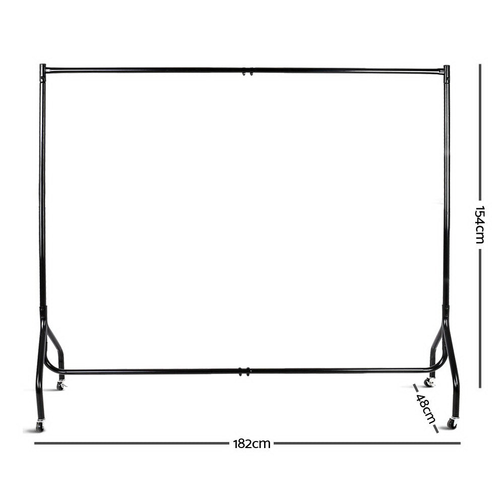Artiss 2X Clothes Rack Airer Coat Stand 6FT Rail Wheels DIY-CR-605-BKX2