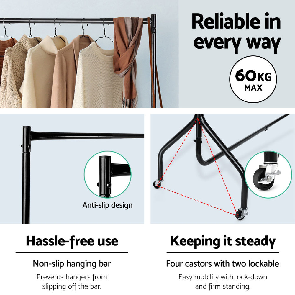 Artiss 2X Clothes Rack Airer Coat Stand 6FT Rail Wheels DIY-CR-605-BKX2