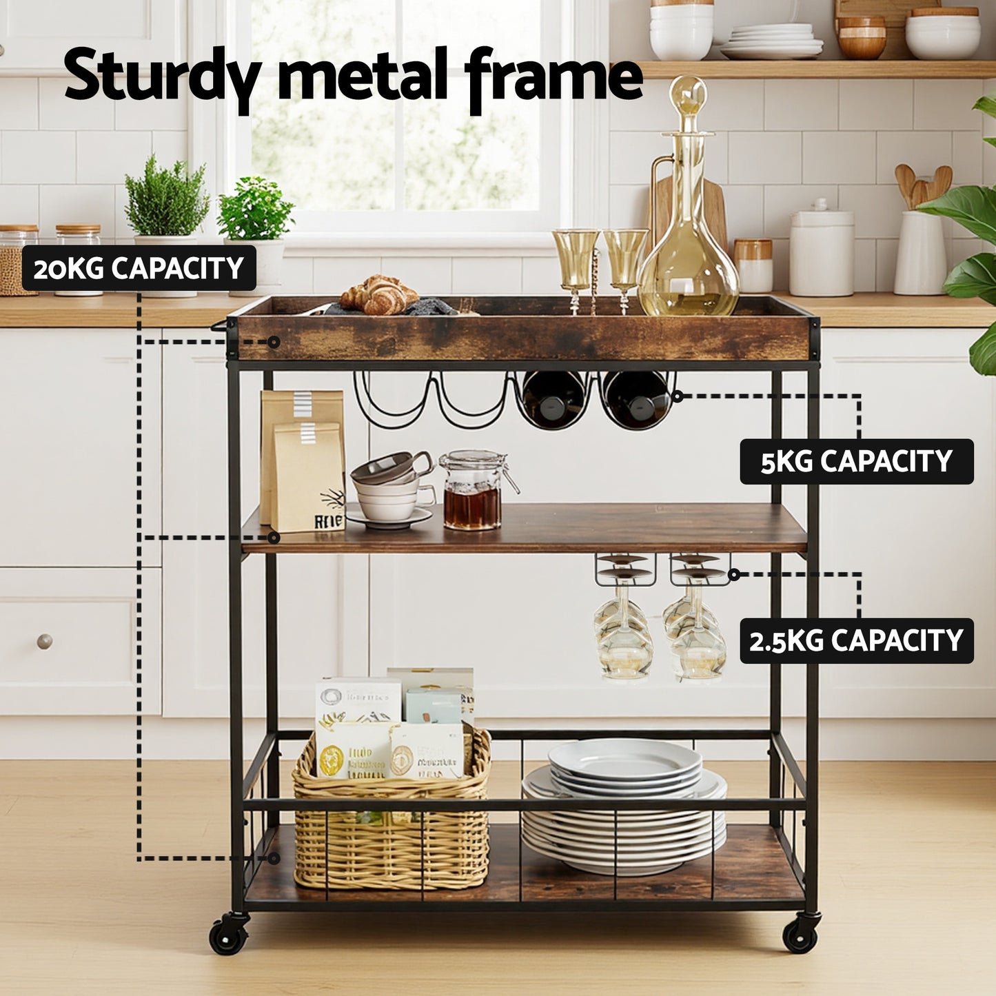Artiss Kitchen Island Rolling Serving Cart DIY-KI-02-WAL