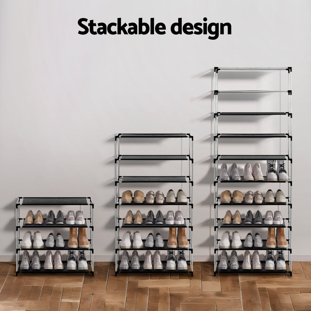 Artiss Shoe Rack Cabinet Removable Cover 10 tier Black DIY-SHOE-10T-COV-BK
