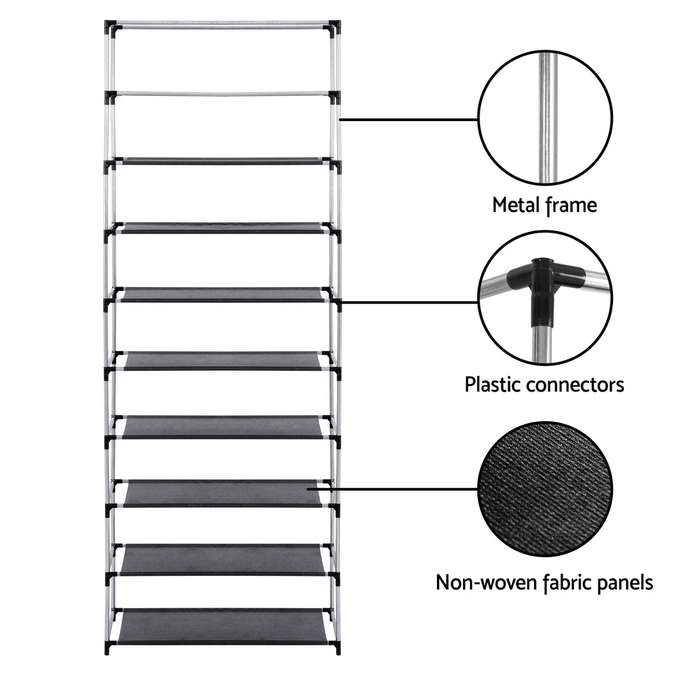 Artiss Shoe Rack Cabinet Removable Cover 10 tier Black DIY-SHOE-10T-COV-BK