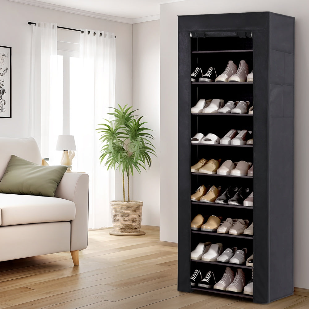 Artiss Shoe Rack Cabinet Removable Cover 10 tier Black DIY-SHOE-10T-COV-BK