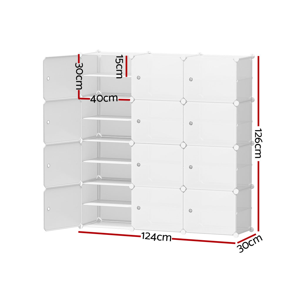 Artiss Shoe Rack DIY 12 Storage Cube Stackable White DIY-SHOE-12-WH