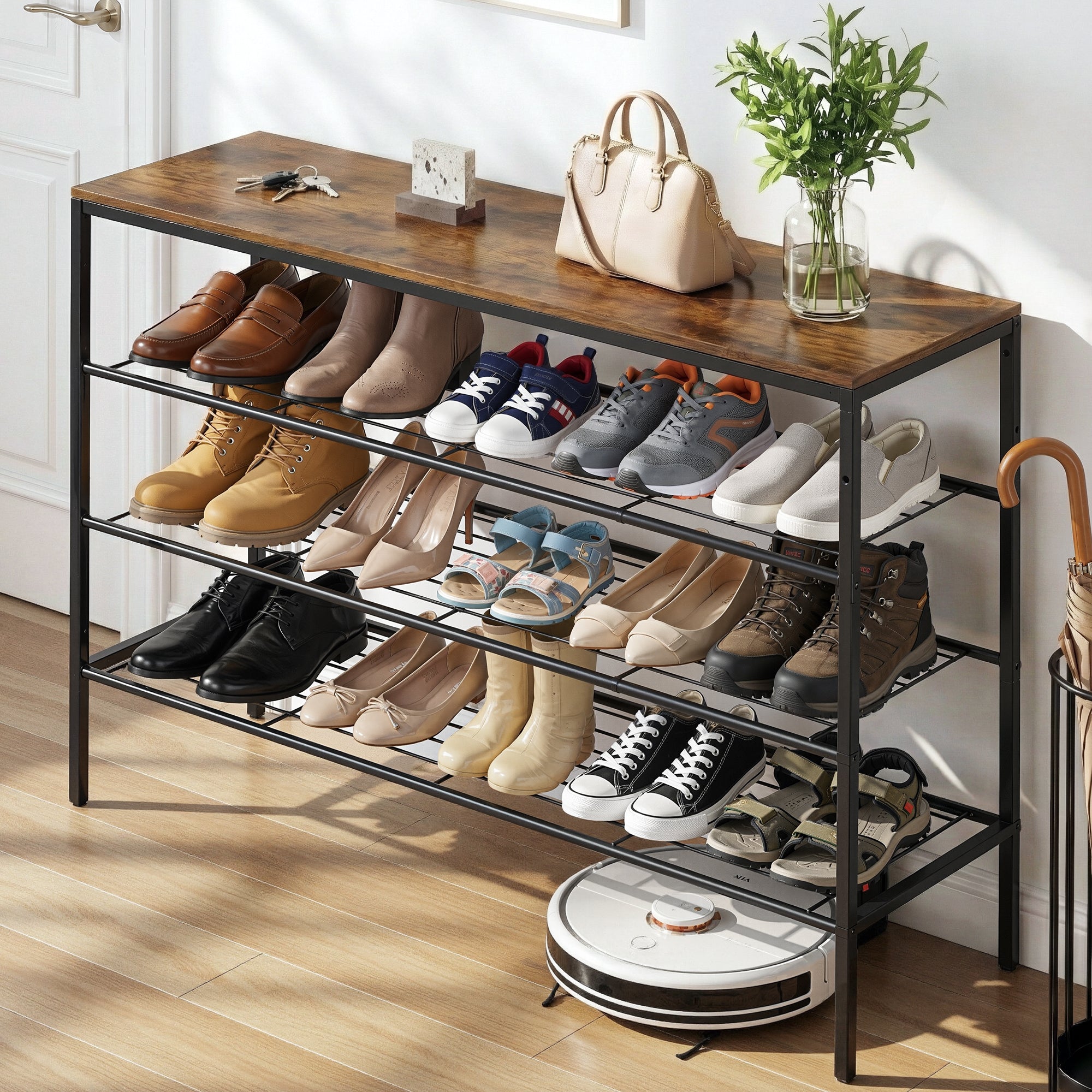 Artiss Shoe Rack 4 tier Storage Organiser Walnut DIY-SHOE-4T-BK