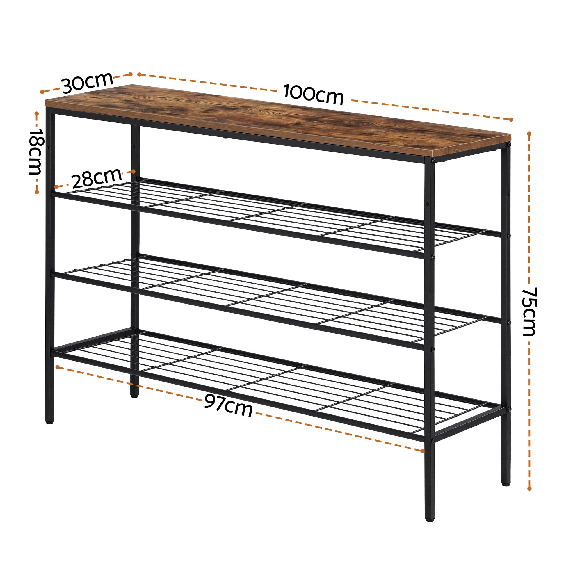 Artiss Shoe Rack 4 tier Storage Organiser Walnut DIY-SHOE-4T-BK