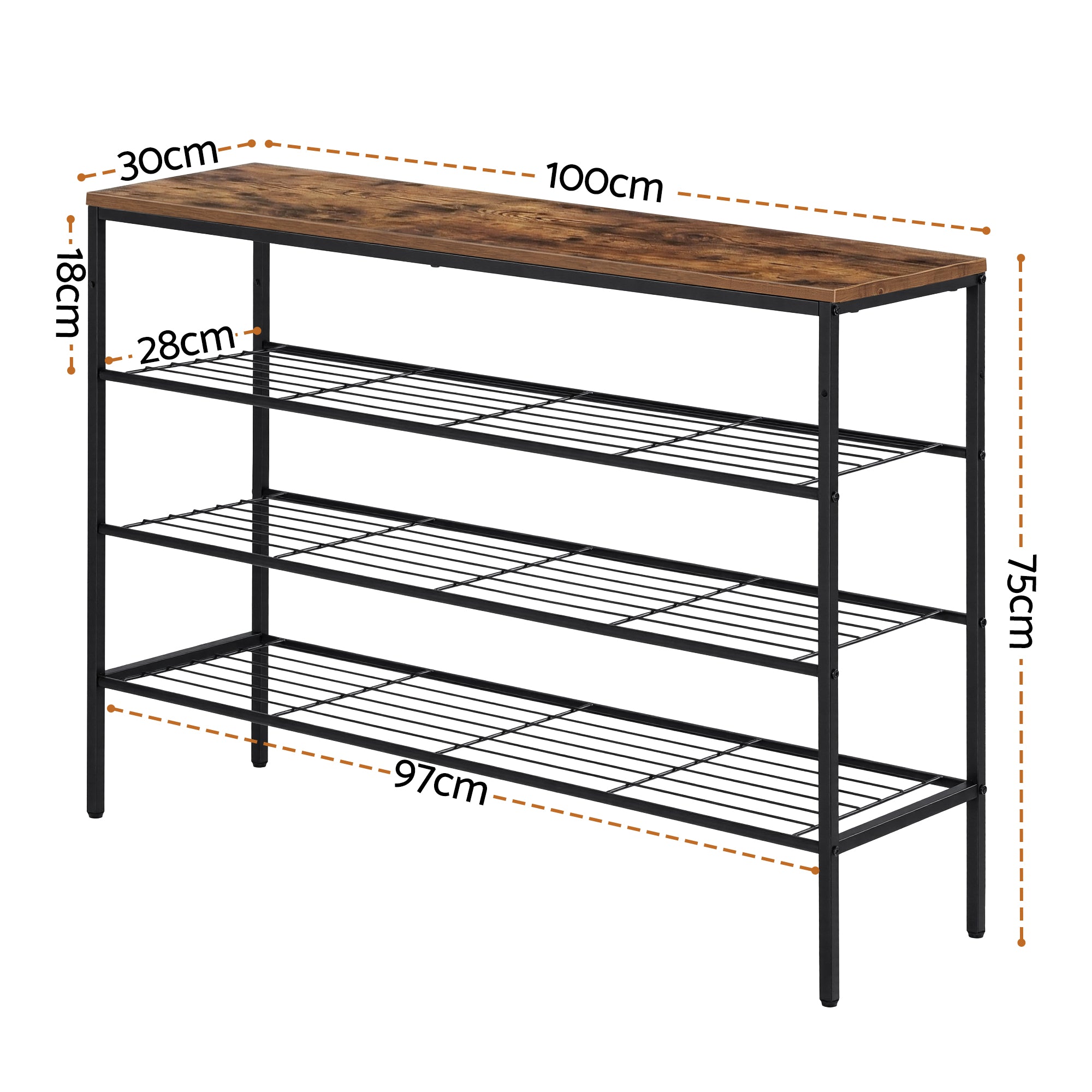 Artiss Shoe Rack 4 tier Storage Organiser Walnut DIY-SHOE-4T-BK