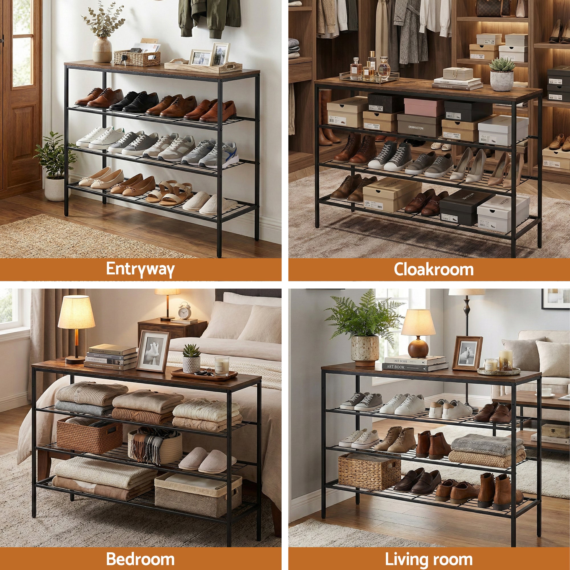 Artiss Shoe Rack 4 tier Storage Organiser Walnut DIY-SHOE-4T-BK
