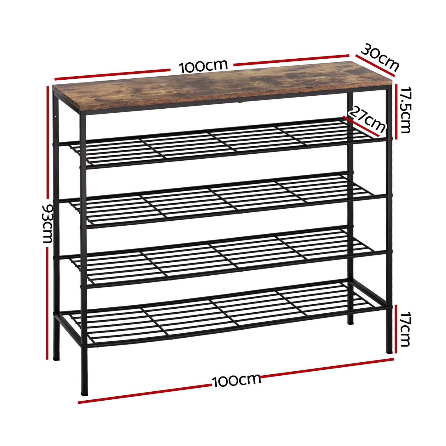 Artiss Shoe Rack 5-tier 25 Pairs Walnut Bob DIY-SHOE-5T-BK