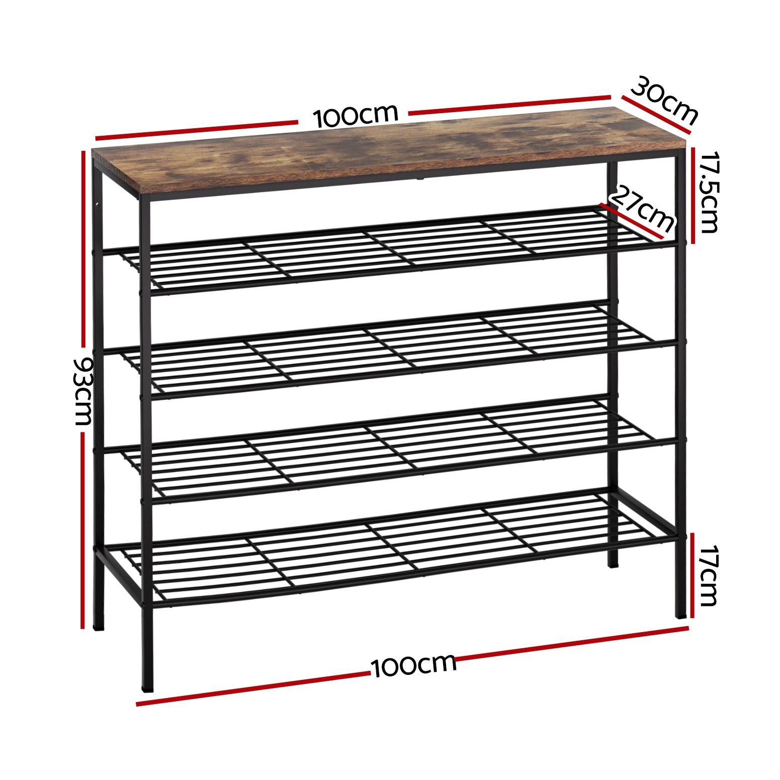 Artiss Shoe Rack 5-tier 25 Pairs Walnut Bob DIY-SHOE-5T-BK