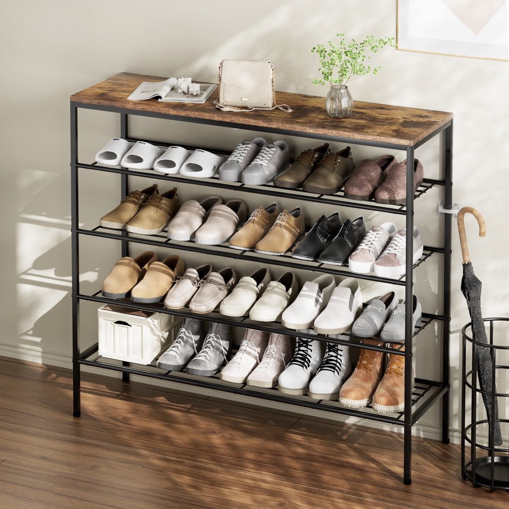 Artiss Shoe Rack 5-tier 25 Pairs Walnut Bob DIY-SHOE-5T-BK