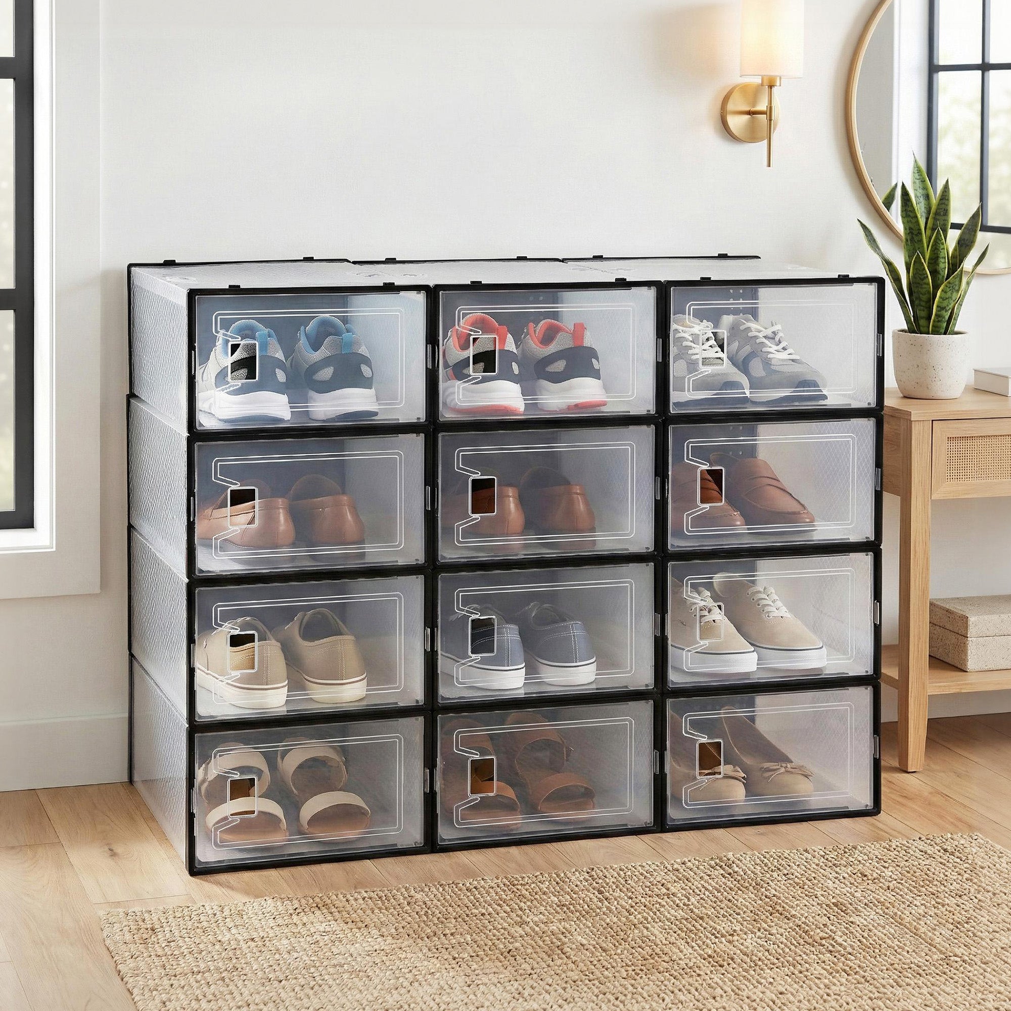 Artiss Shoe Storage Box DIY Set of 12 Stackable Black DIY-SHOE-BOX-12-BK