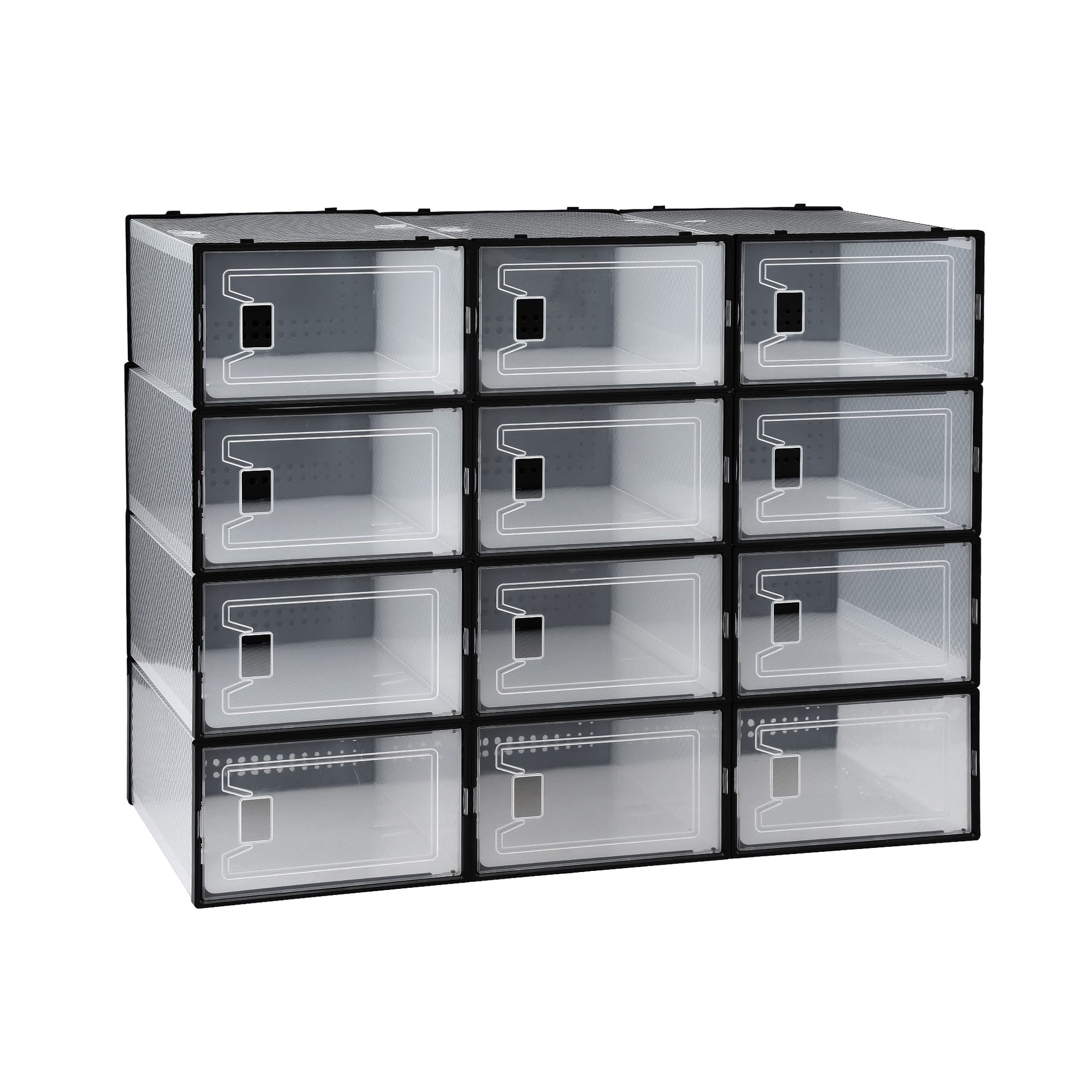 Artiss Shoe Storage Box DIY Set of 12 Stackable Black DIY-SHOE-BOX-12-BK