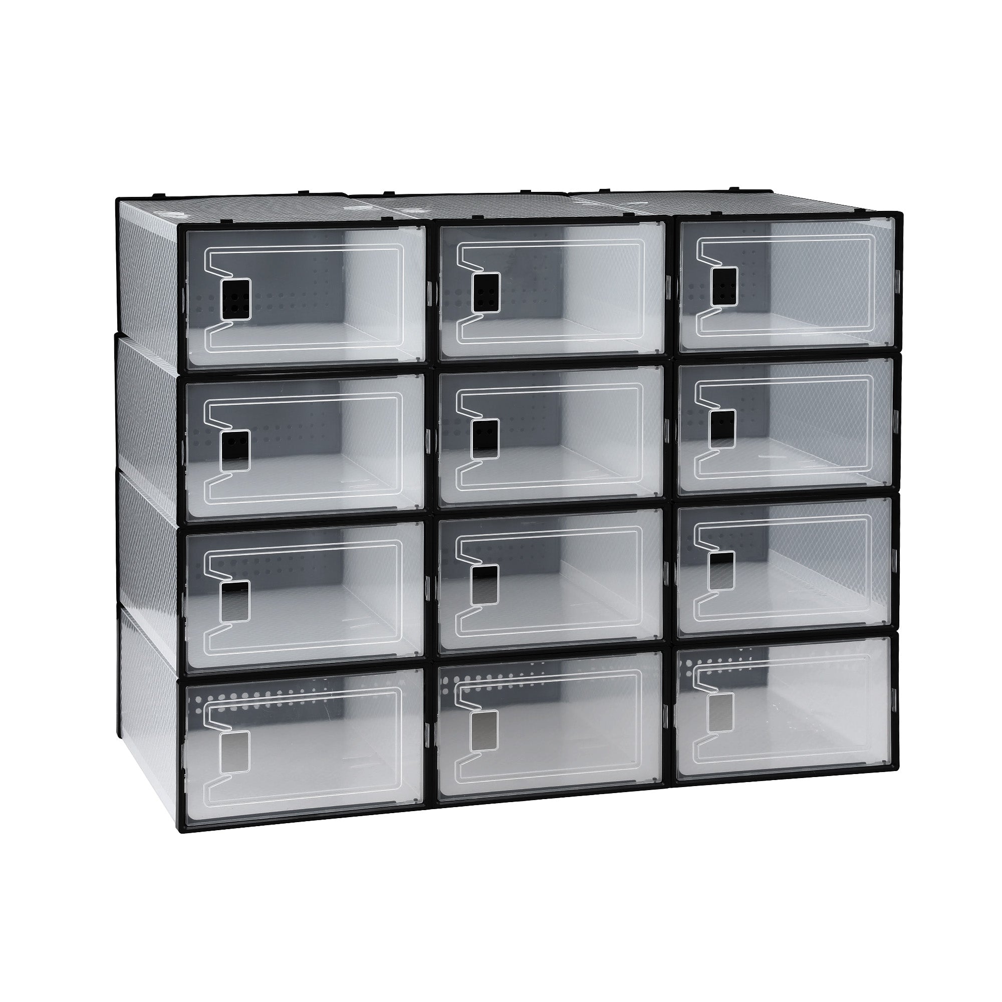 Artiss Shoe Storage Box DIY Set of 12 Stackable Black DIY-SHOE-BOX-12-BK