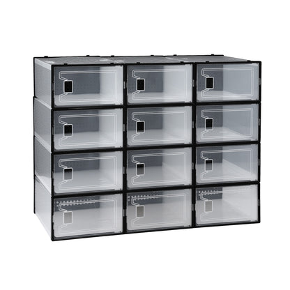 Artiss Shoe Storage Box DIY Set of 12 Stackable Black DIY-SHOE-BOX-12-BK