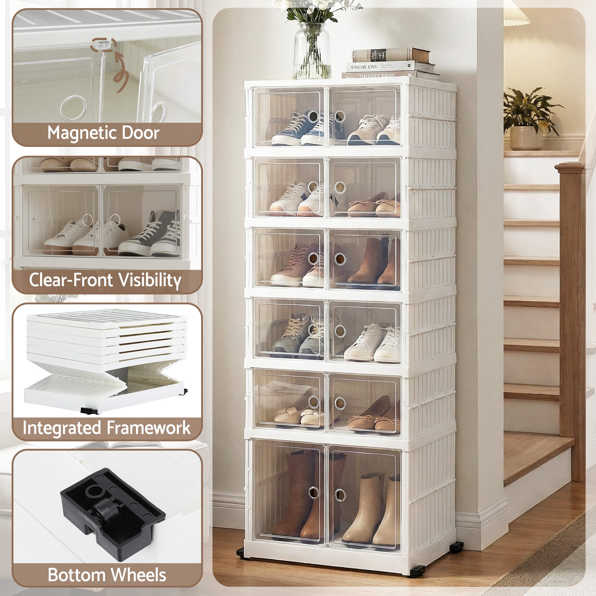 Artiss Foldable Shoe Storage Box 6 Tier 12 Pairs Entryway DIY-SHOE-FOLD02-WH