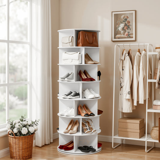 Artiss 7 Tier 360 degrees Rotating Shoe Rack Storage Display Shelf White DIY-SHOE-ROT01-WH