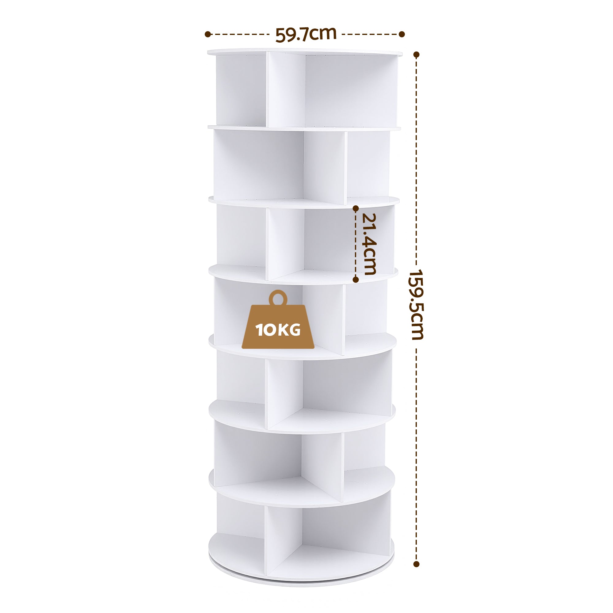 Artiss 7 Tier 360 degrees Rotating Shoe Rack Storage Display Shelf White DIY-SHOE-ROT01-WH