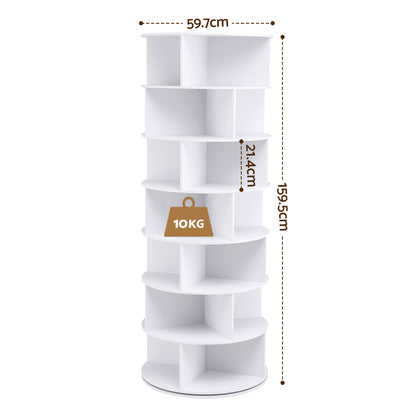 Artiss 7 Tier 360 degrees Rotating Shoe Rack Storage Display Shelf White DIY-SHOE-ROT01-WH