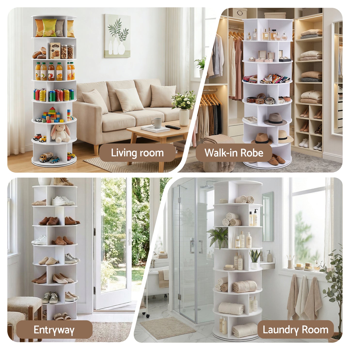 Artiss 7 Tier 360 degrees Rotating Shoe Rack Storage Display Shelf White DIY-SHOE-ROT01-WH