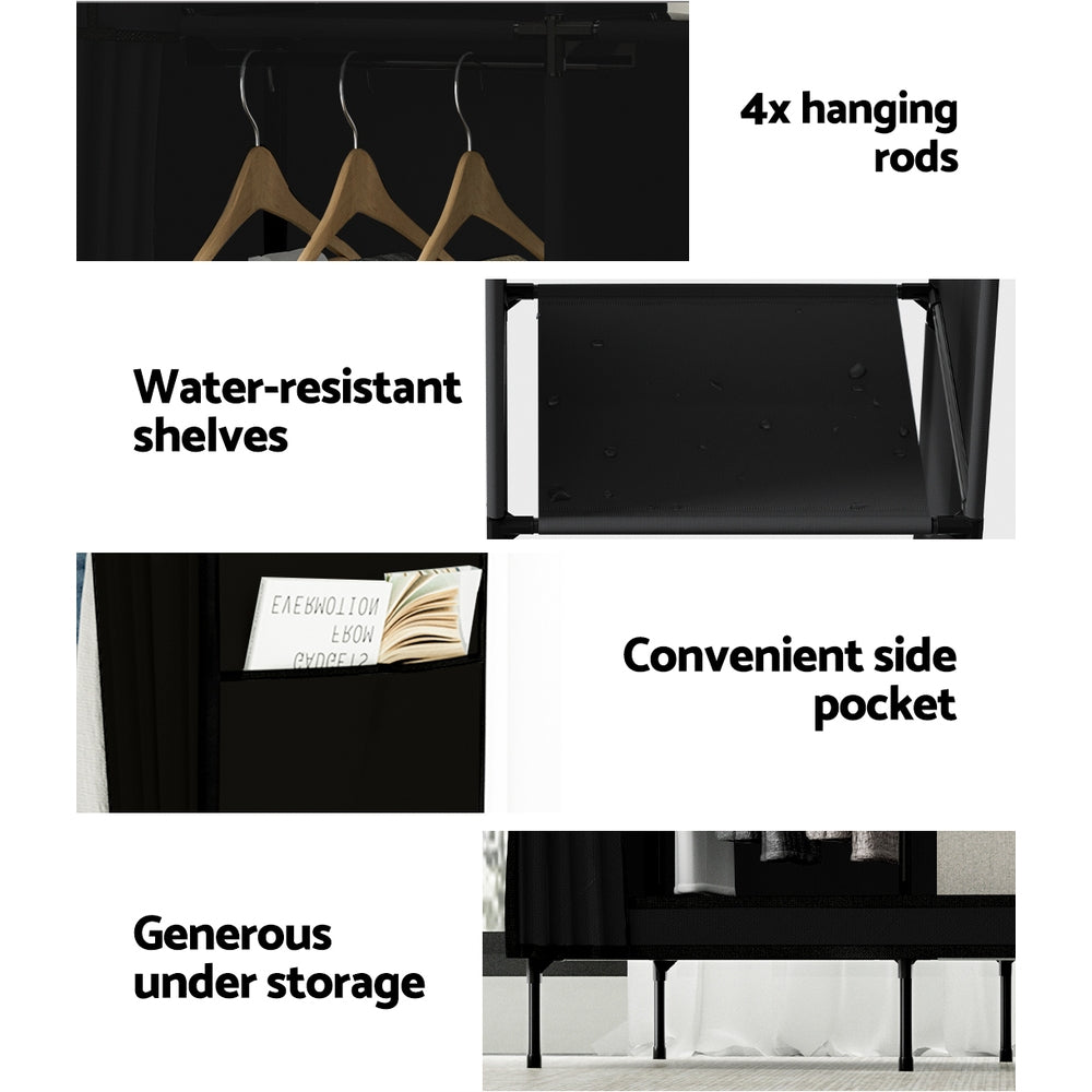 Artiss Large Portable Clothes Closet Wardrobe with Shelf Black DIY-WR-175-BK