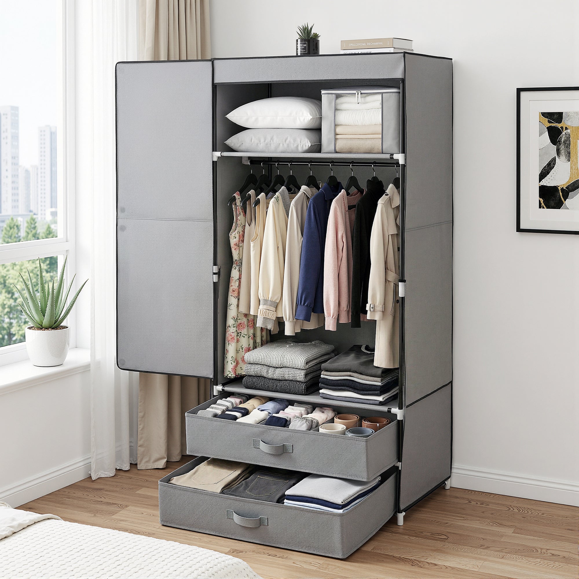 Artiss Large Portable Clothes Closet Wardrobe with Magnetic Door Grey DIY-WR01-160-GY