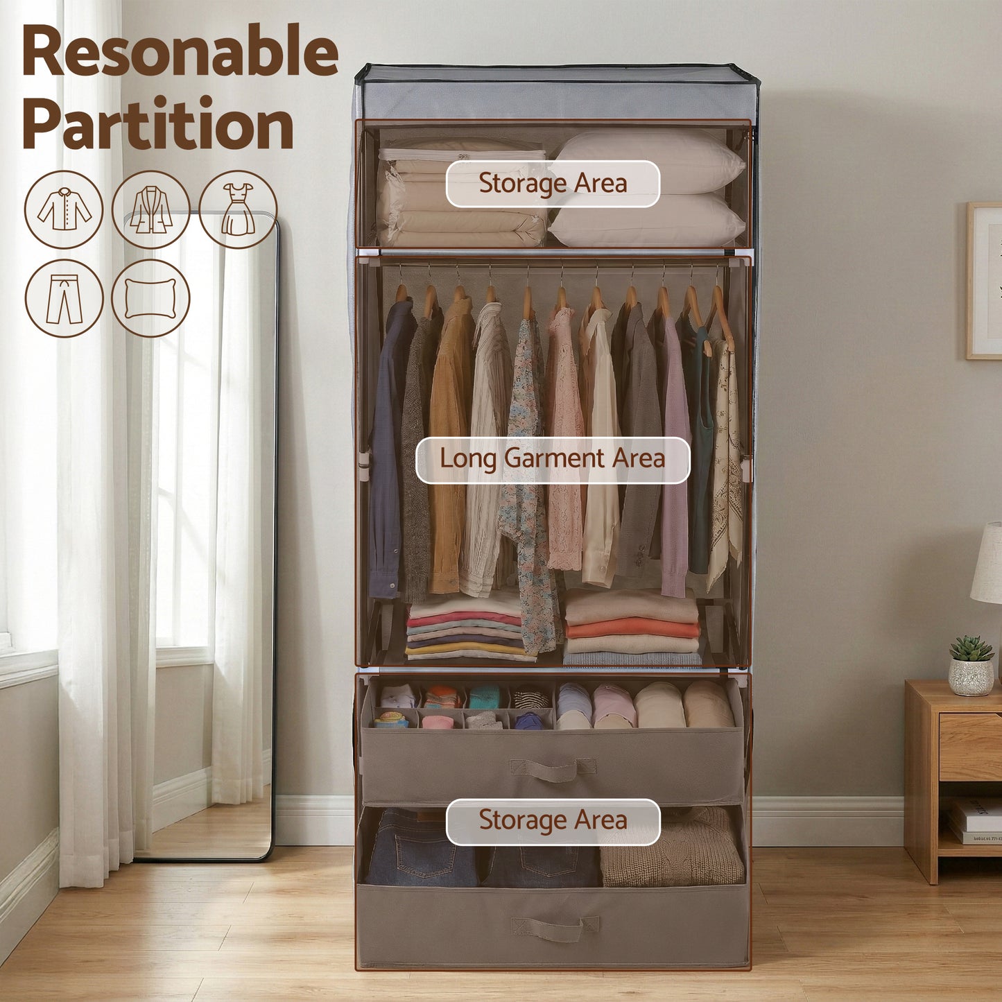 Artiss Large Portable Clothes Closet Wardrobe with Magnetic Door Grey DIY-WR01-160-GY