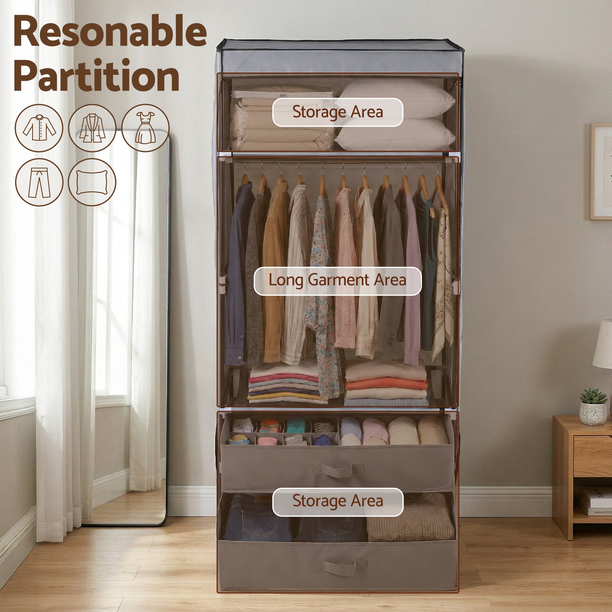Artiss Large Portable Clothes Closet Wardrobe with Magnetic Door Grey DIY-WR01-160-GY