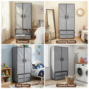 Artiss Large Portable Clothes Closet Wardrobe with Magnetic Door Grey DIY-WR01-160-GY