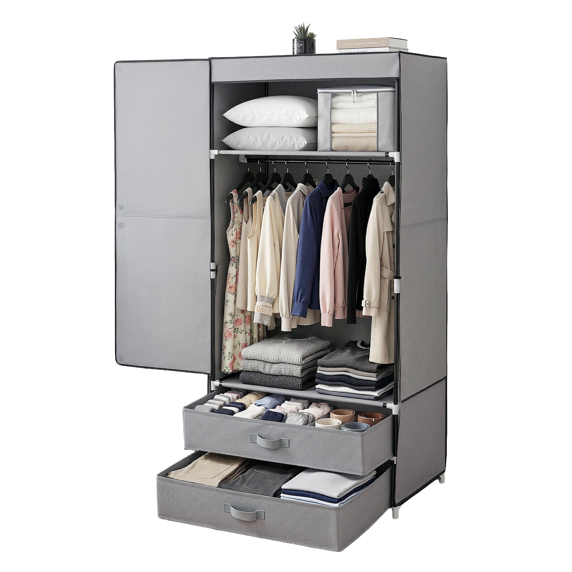 Artiss Large Portable Clothes Closet Wardrobe with Magnetic Door Grey DIY-WR01-160-GY