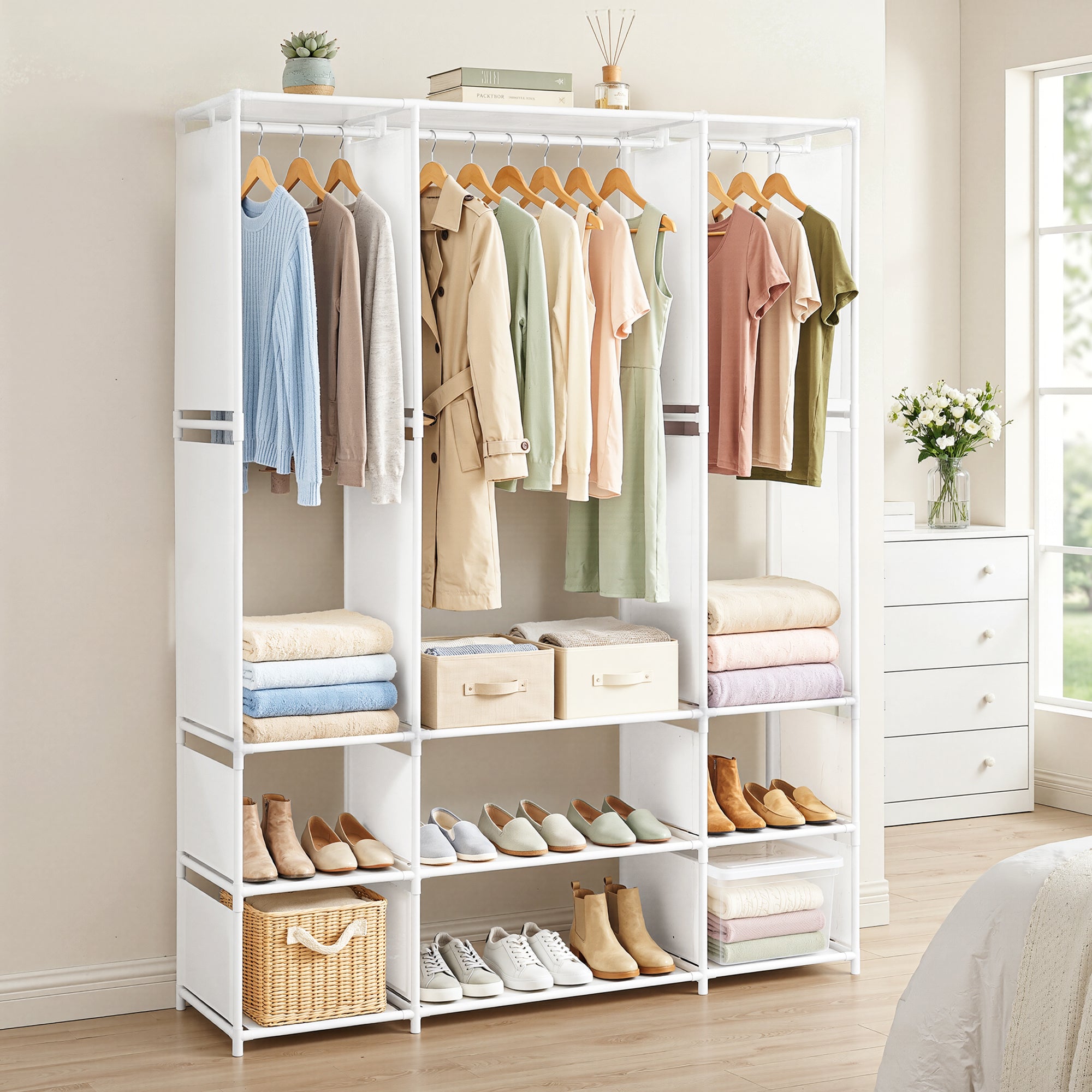 Artiss Large Portable Clothes Closet Wardrobe with Open Shelf White DIY-WR02-170-WH