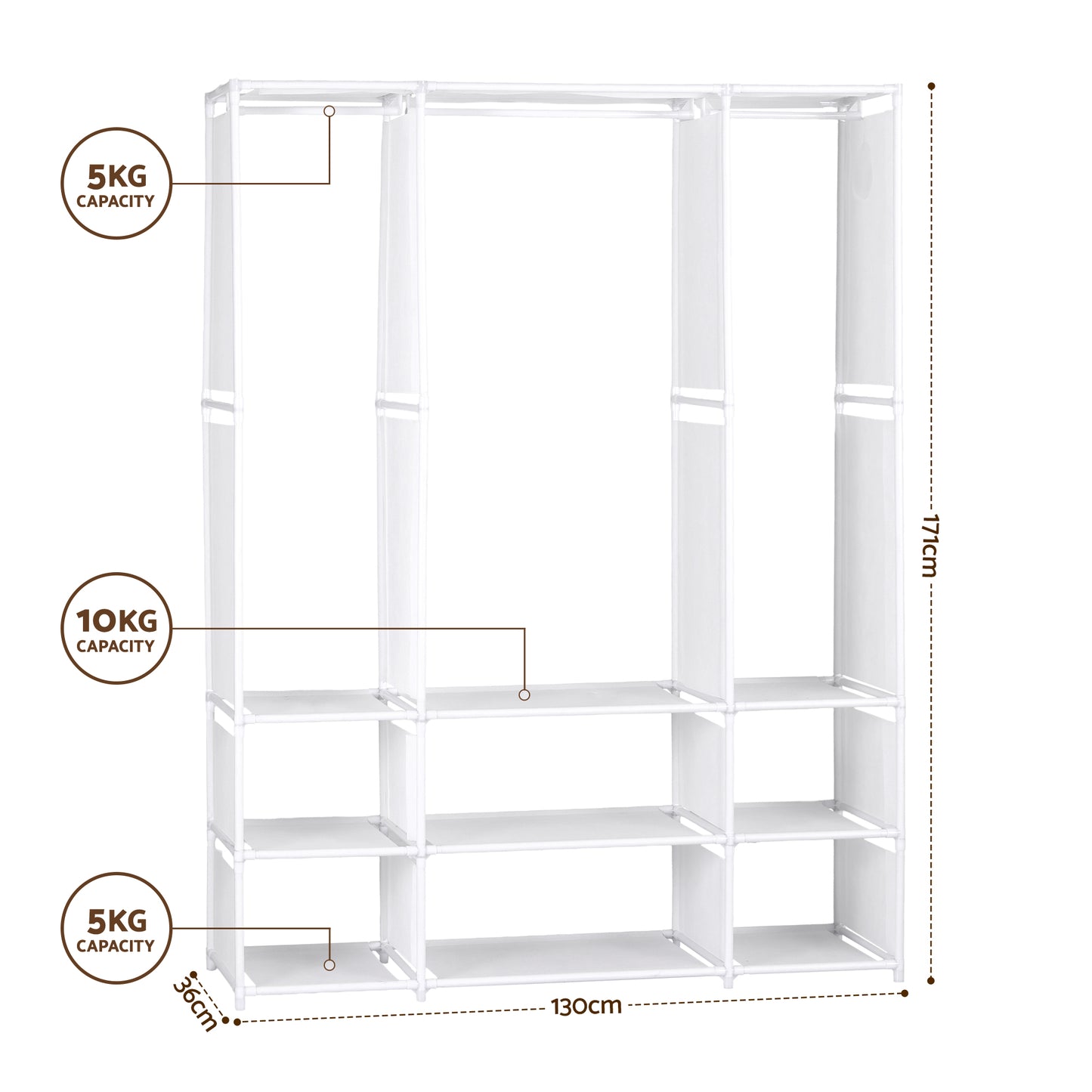 Artiss Large Portable Clothes Closet Wardrobe with Open Shelf White DIY-WR02-170-WH