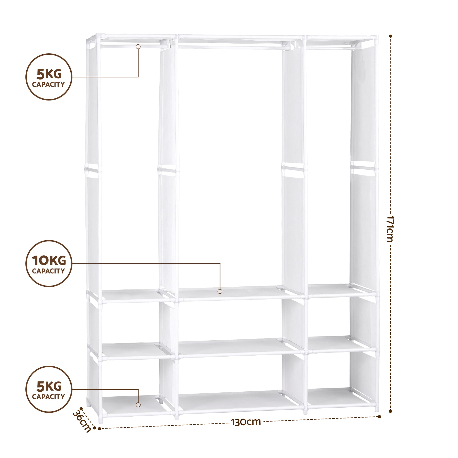 Artiss Large Portable Clothes Closet Wardrobe with Open Shelf White DIY-WR02-170-WH