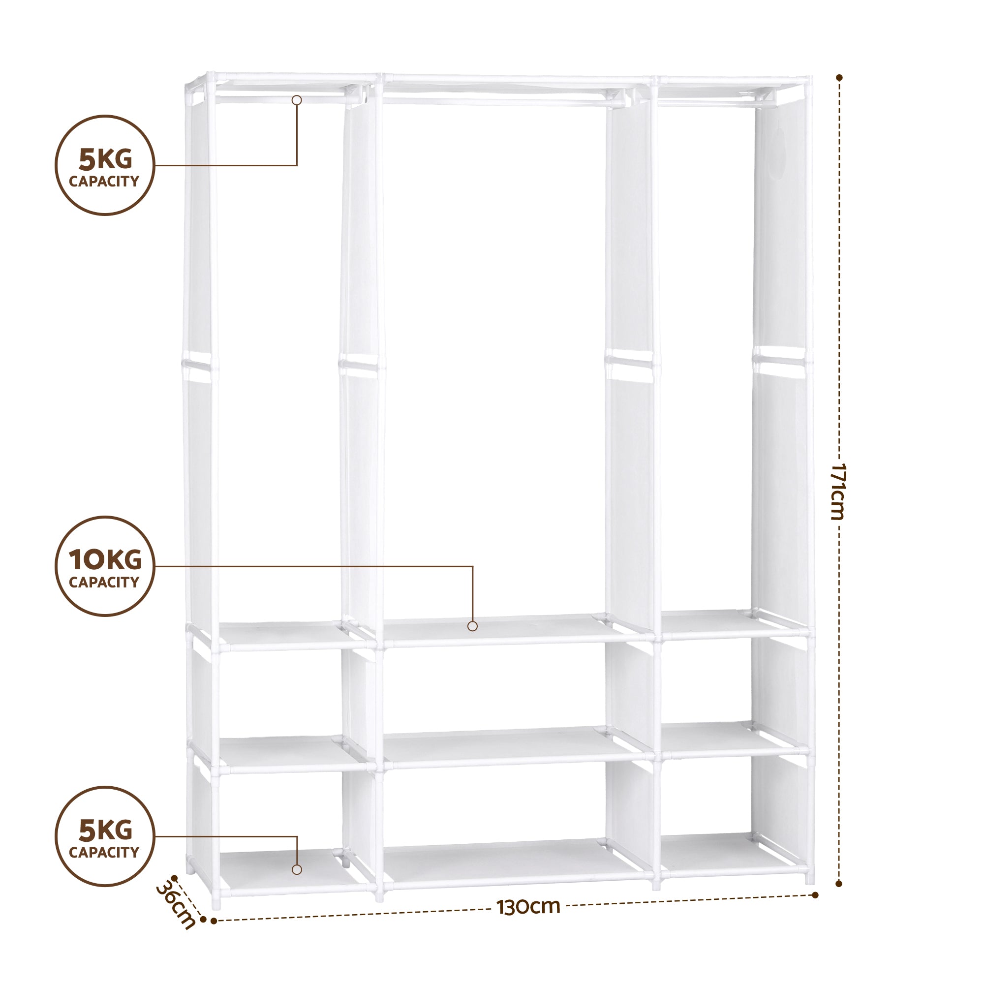 Artiss Large Portable Clothes Closet Wardrobe with Open Shelf White DIY-WR02-170-WH