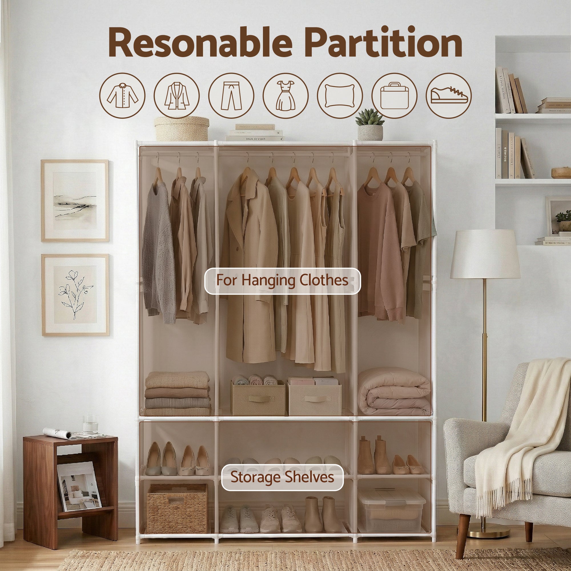 Artiss Large Portable Clothes Closet Wardrobe with Open Shelf White DIY-WR02-170-WH