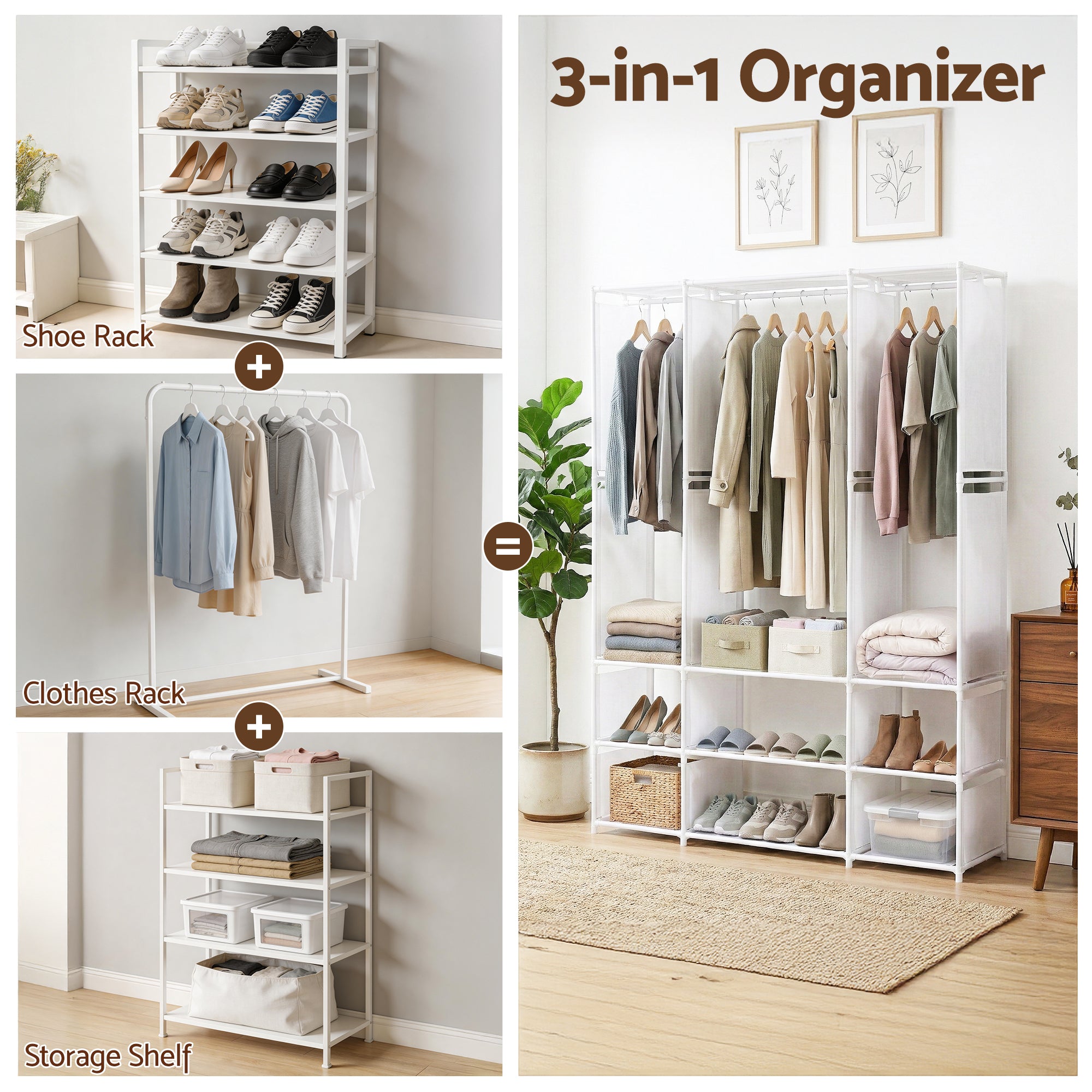 Artiss Large Portable Clothes Closet Wardrobe with Open Shelf White DIY-WR02-170-WH