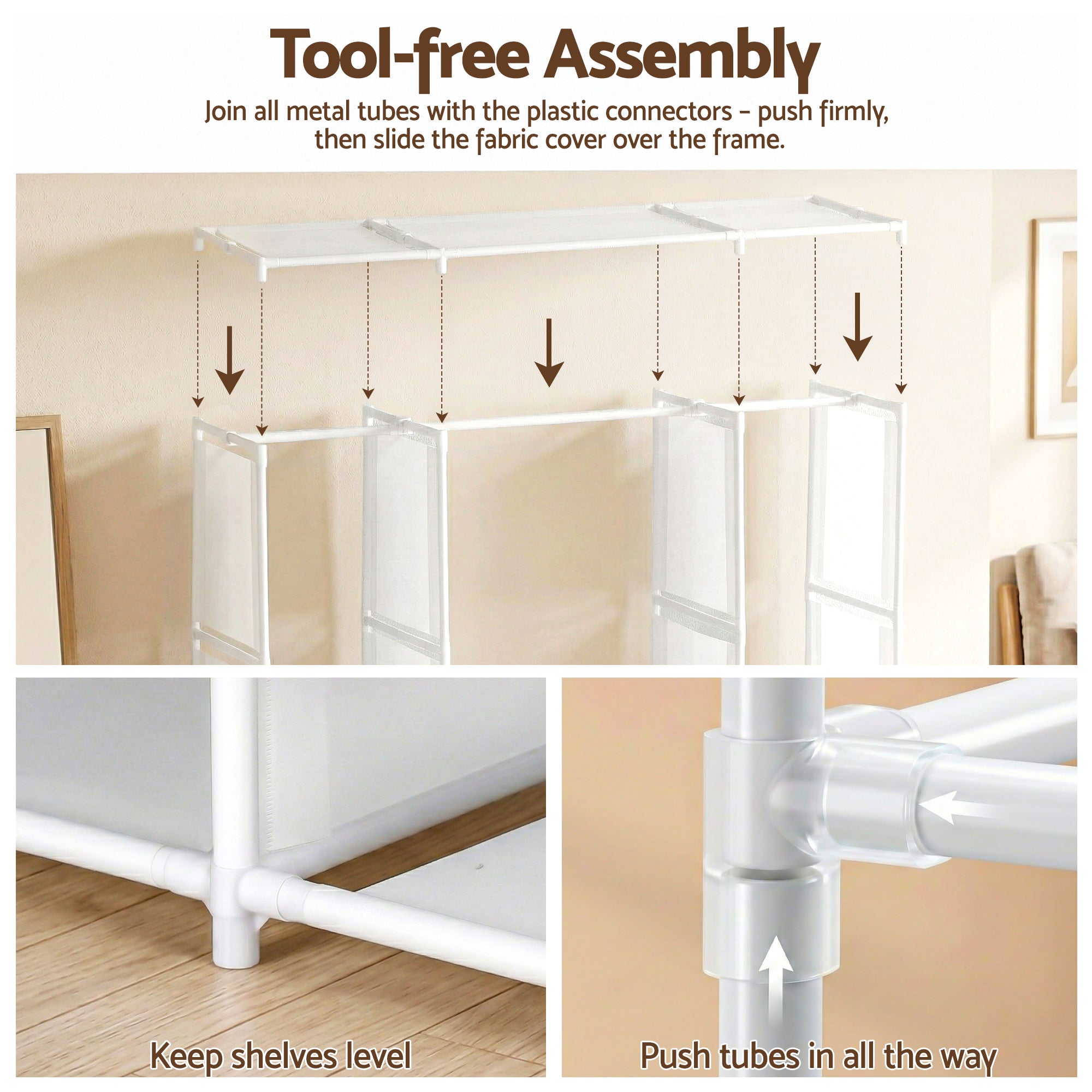 Artiss Large Portable Clothes Closet Wardrobe with Open Shelf White DIY-WR02-170-WH