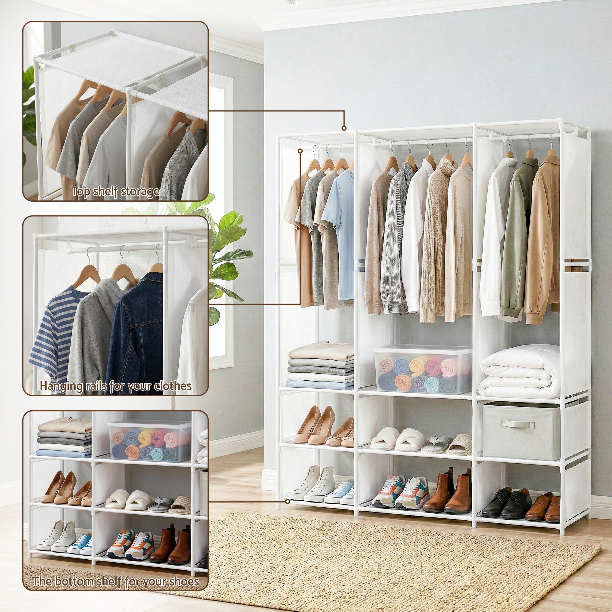 Artiss Large Portable Clothes Closet Wardrobe with Open Shelf White DIY-WR02-170-WH