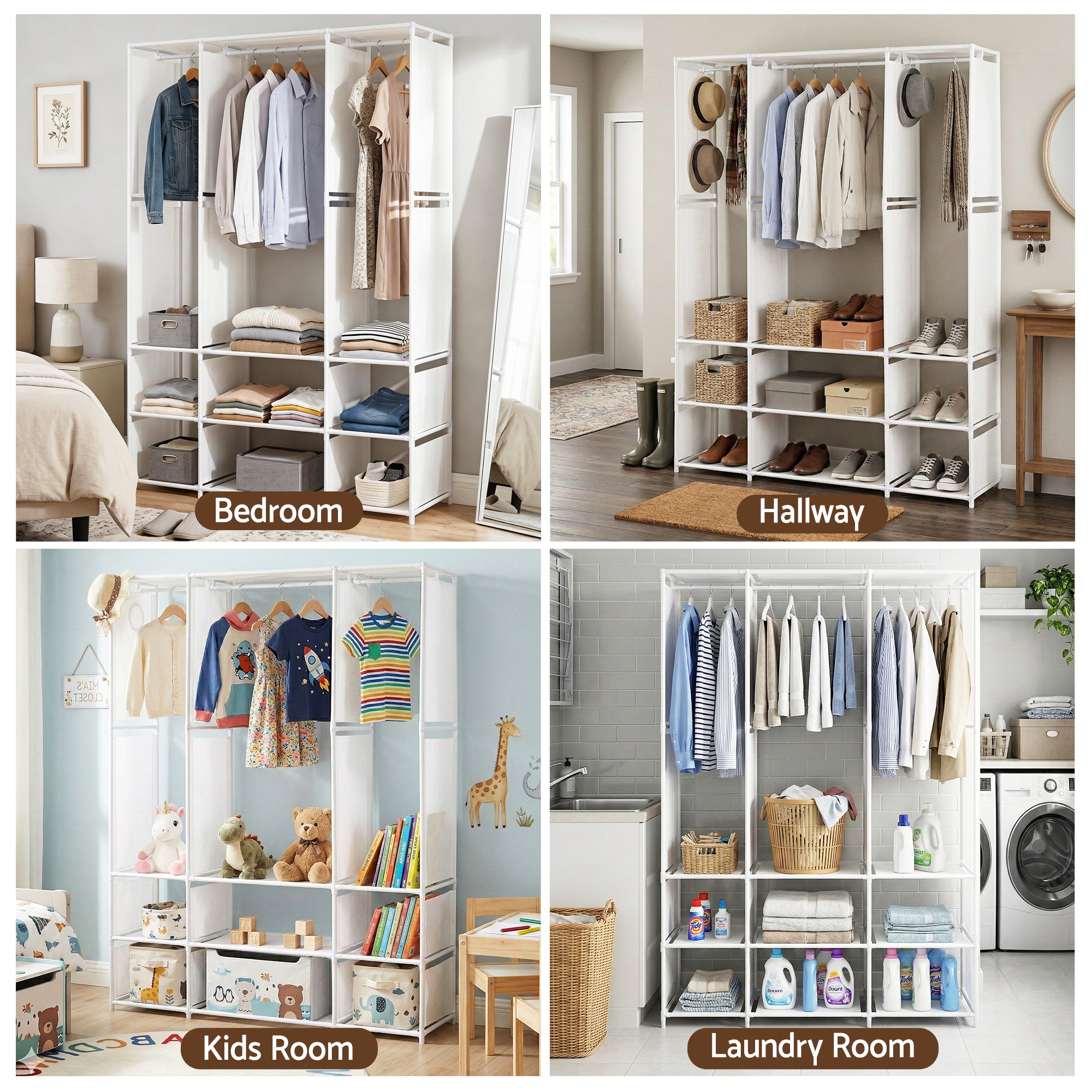 Artiss Large Portable Clothes Closet Wardrobe with Open Shelf White DIY-WR02-170-WH