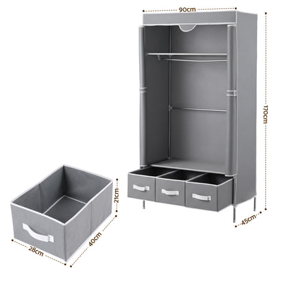Artiss Large Portable Clothes Closet Wardrobe with Tiebacks Grey DIY-WR03-170-GY