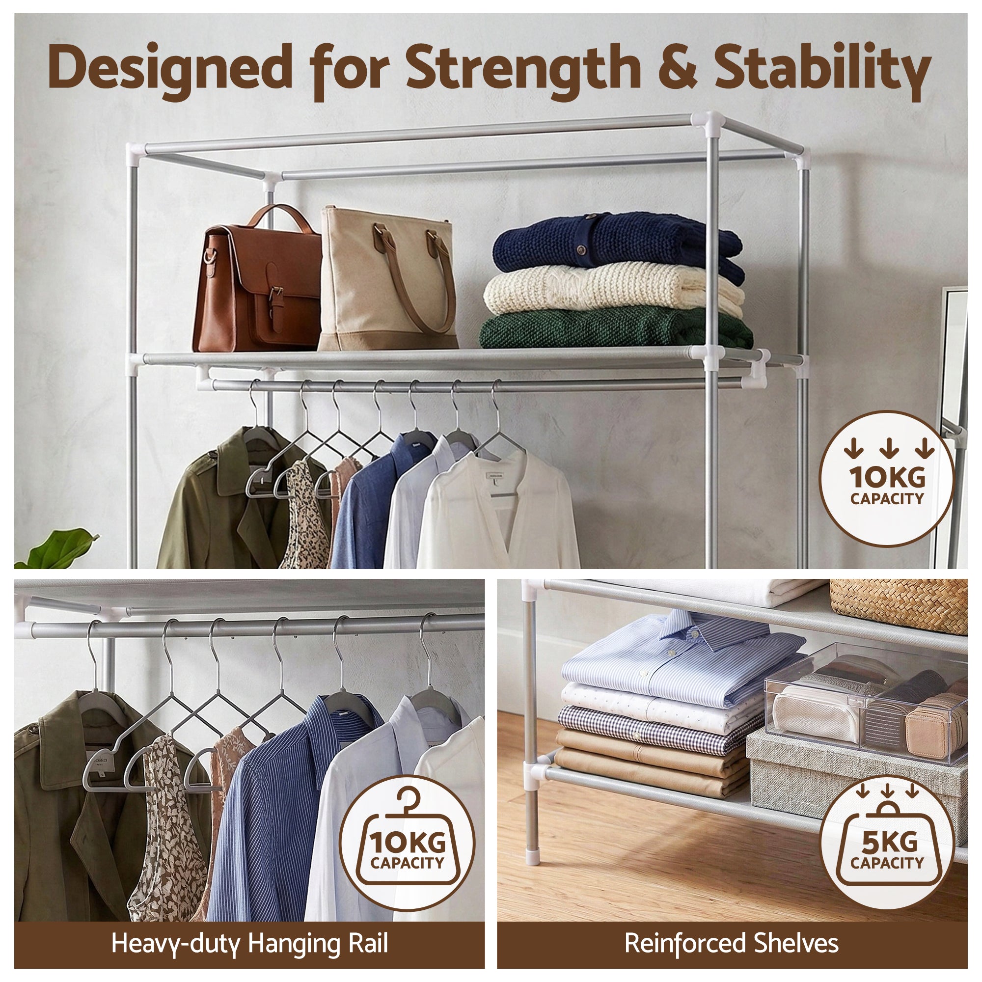 Artiss Large Portable Clothes Closet Wardrobe with Tiebacks Grey DIY-WR03-170-GY