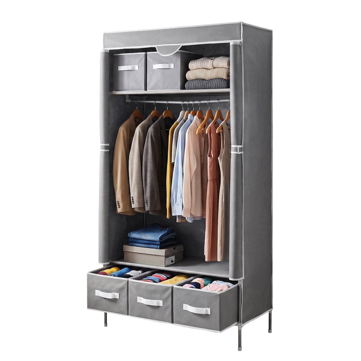 Artiss Large Portable Clothes Closet Wardrobe with Tiebacks Grey DIY-WR03-170-GY