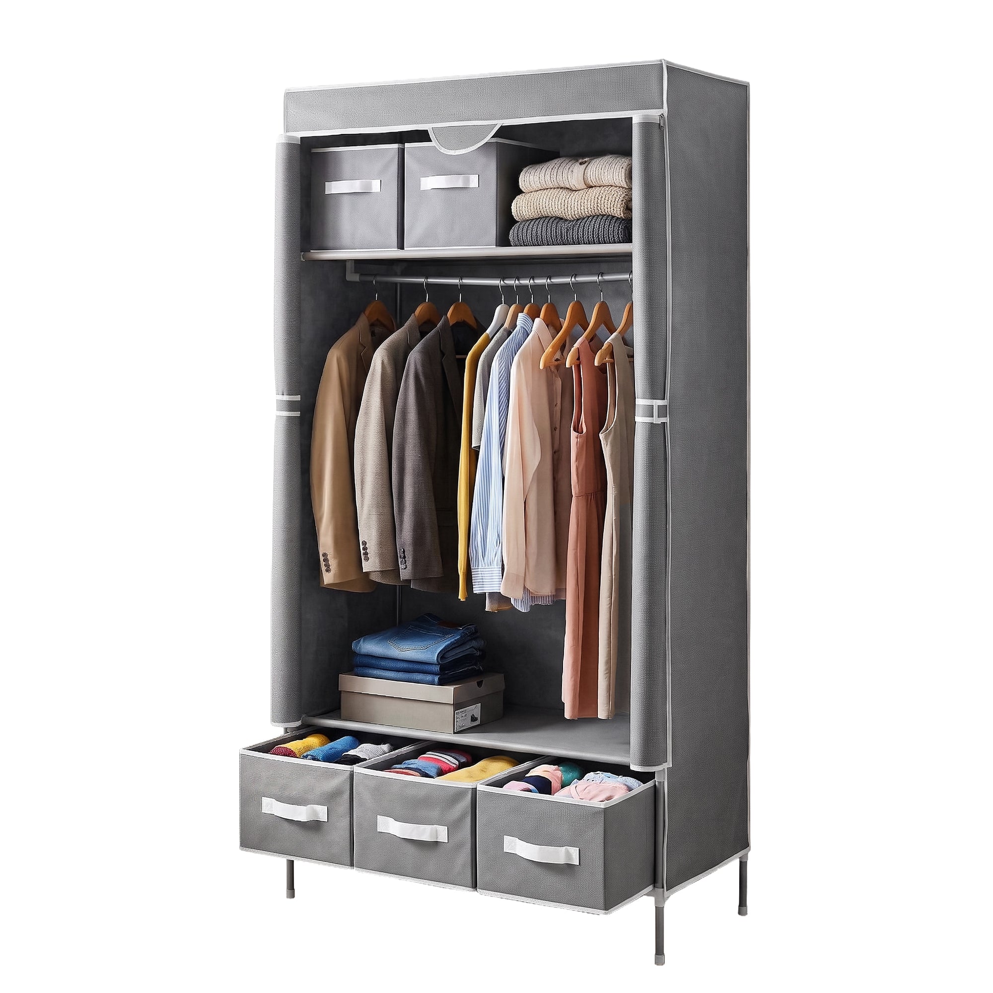 Artiss Large Portable Clothes Closet Wardrobe with Tiebacks Grey DIY-WR03-170-GY