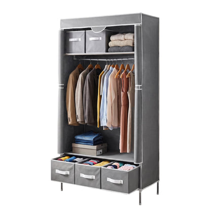Artiss Large Portable Clothes Closet Wardrobe with Tiebacks Grey DIY-WR03-170-GY
