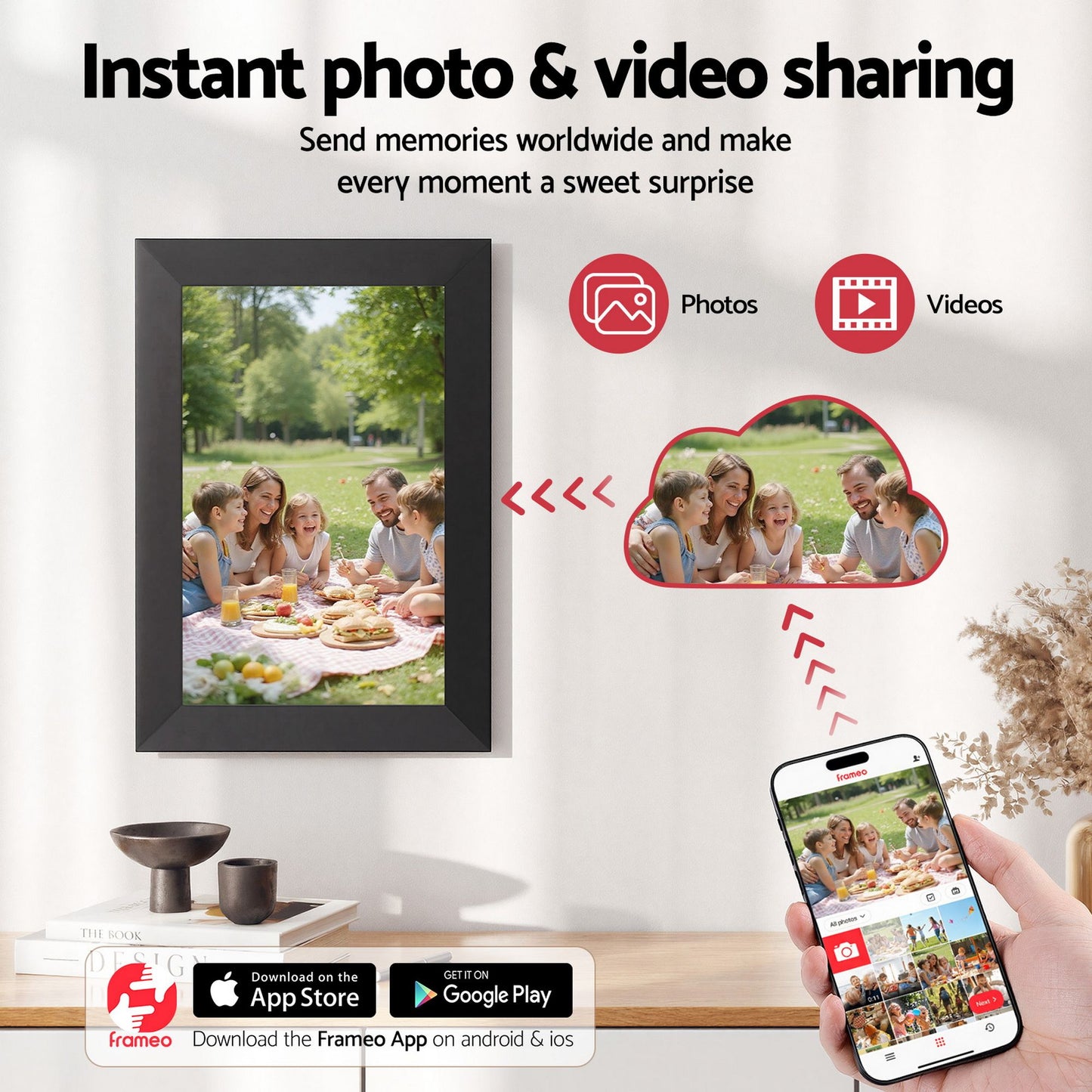 Artiss Digital Photo Frame 10.1 Inch WIFI Touch-Screen Picture Video Player 32G DPR-W1001-BK