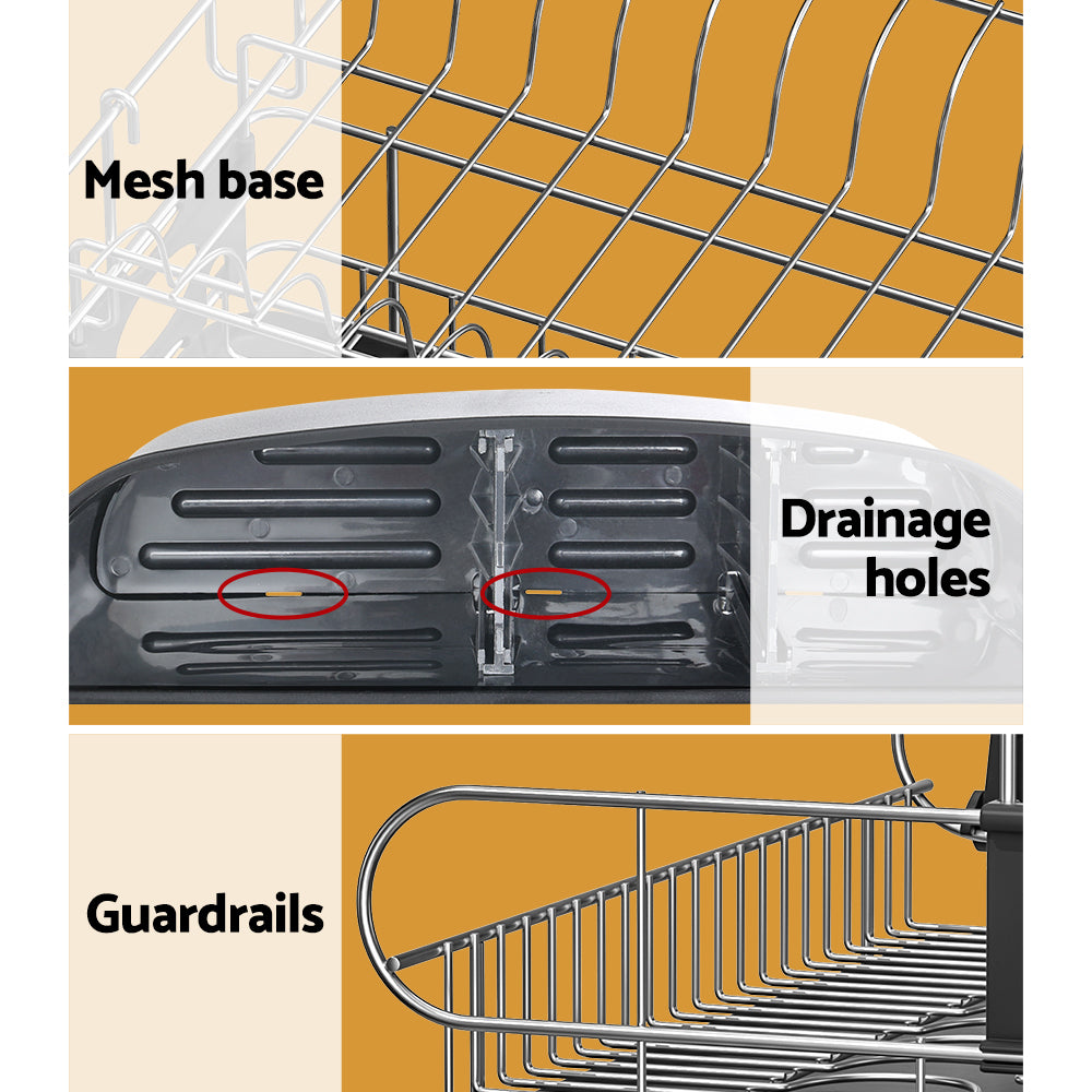Cefito Dish Rack Drying Drainer Cup Holder Cutlery Tray Kitchen Organiser 2-Tier DR-D-01-BK
