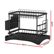 Cefito Dish Rack Expandable Drying Drainer Cutlery Holder Tray Kitchen 2 Tiers DR-D-02-BK