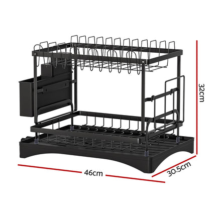 Cefito Dish Rack Expandable Drying Drainer Cutlery Holder Tray Kitchen 2 Tiers DR-D-02-BK